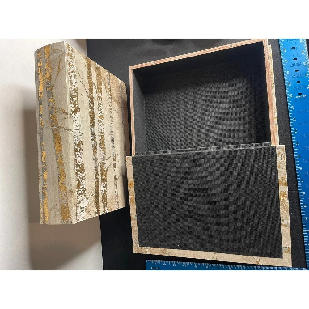 Set of 2 Birch Tree Decorative Book Boxes Gold‎ Metallic Hidden Storage Nesting
